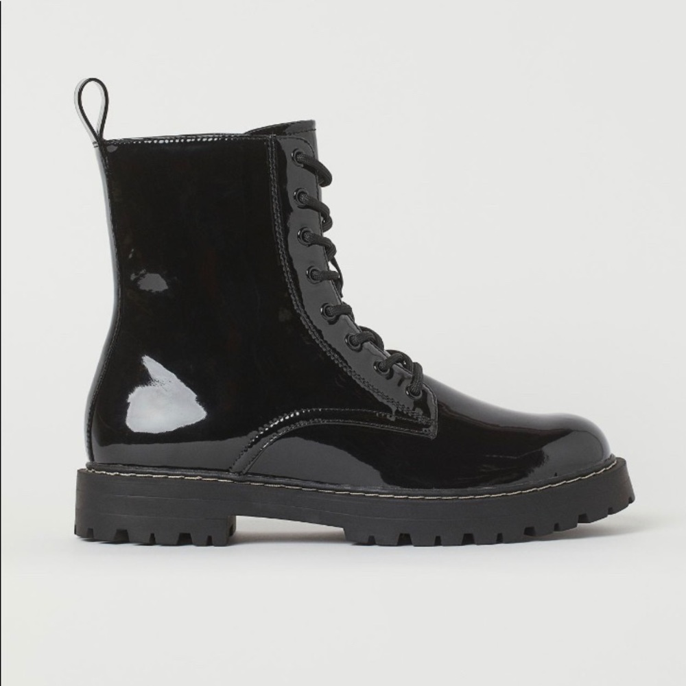 Black H&M faux leather combat boots